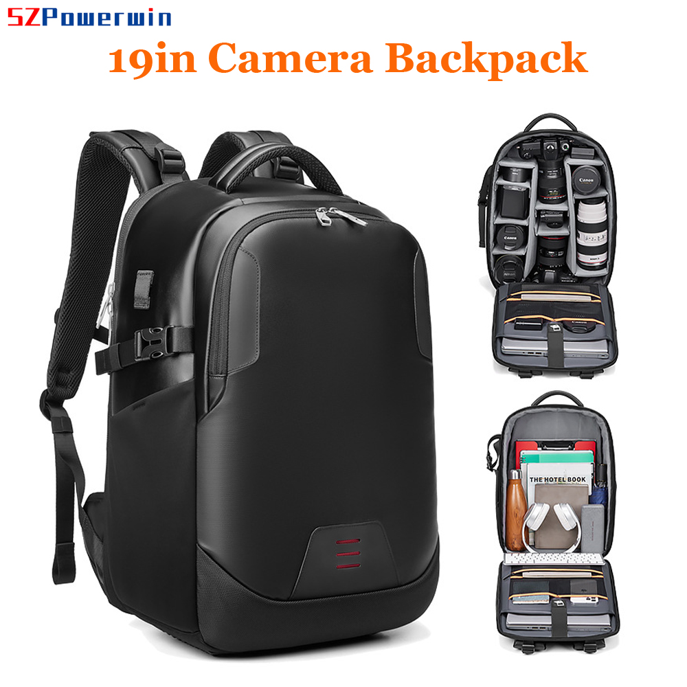 Drone Camera Case - Powerwin 新型19インチ DSLRカメラバッグ 防水耐摩耗性 ドローン/ラップトップ対応バックパックケース Canon/Nikonレンズ三脚写真スタジオ用