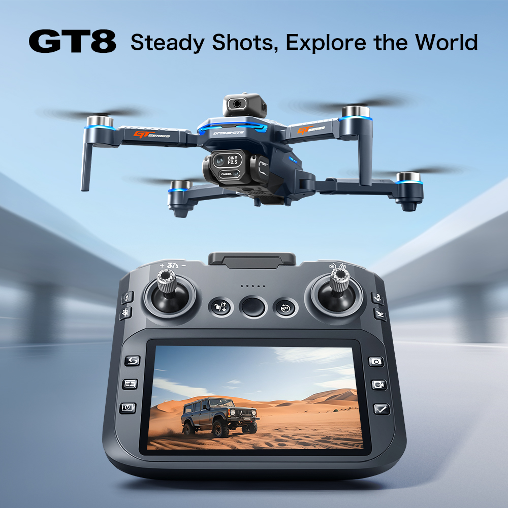 Drone Camera 4K - GT8 障害物回避空中ドローン – 大画面リモコン付き HD ブラシレス