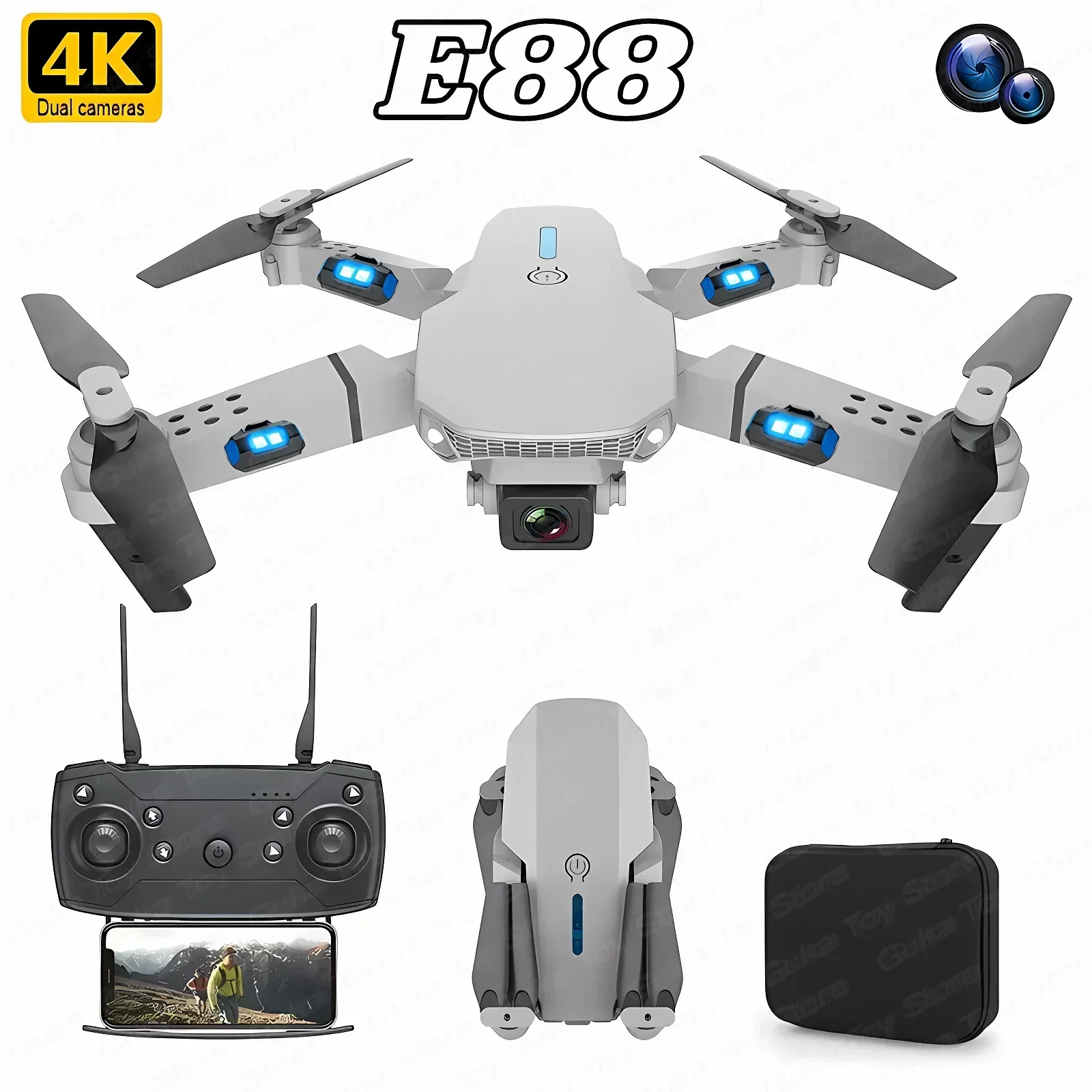 折りたたみ式クワッドコプター,e88プロ広角fpv,wifi - Drone Camera 4K のレビューと価格