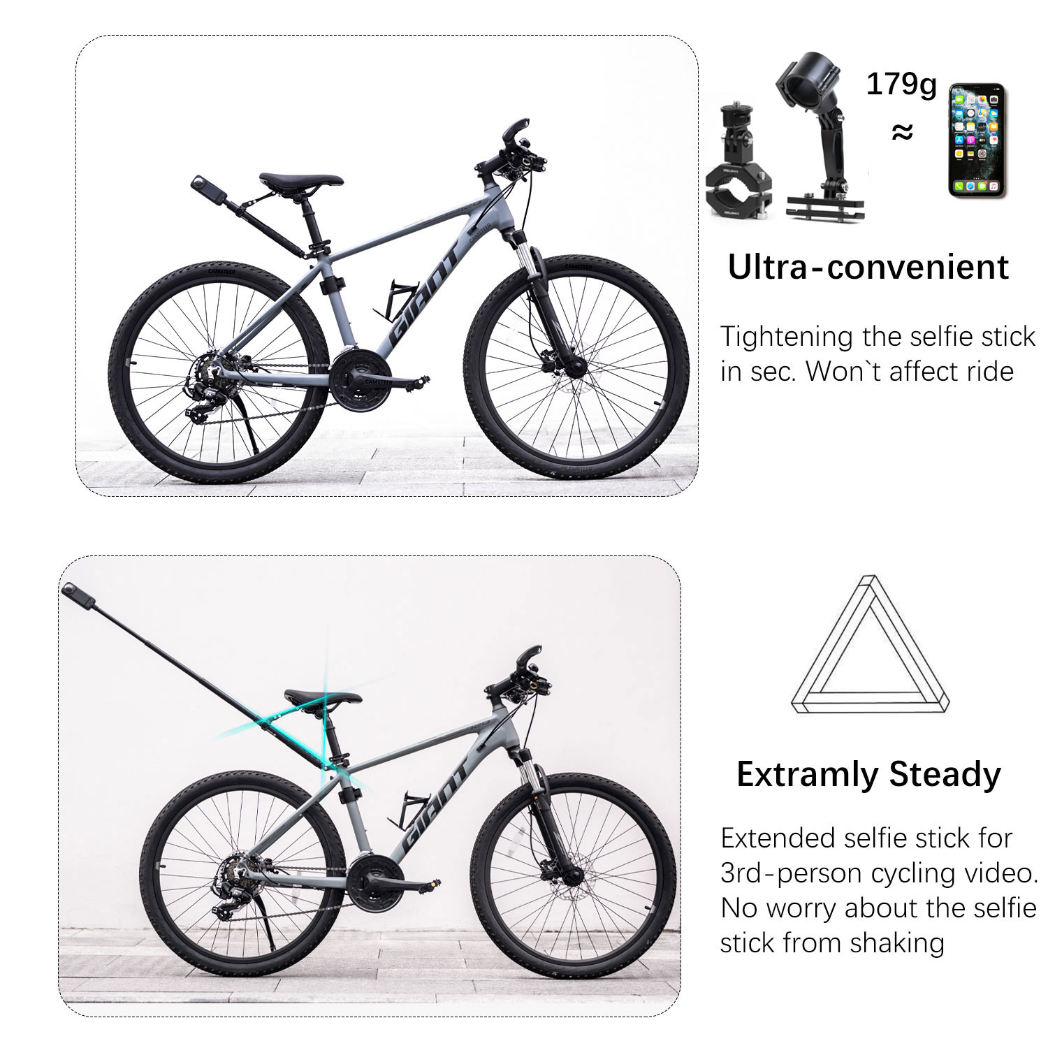 Camsteer プレミアム自転車ポストシート3人目視点マウ - Drone Camera Action のレビューと価格
